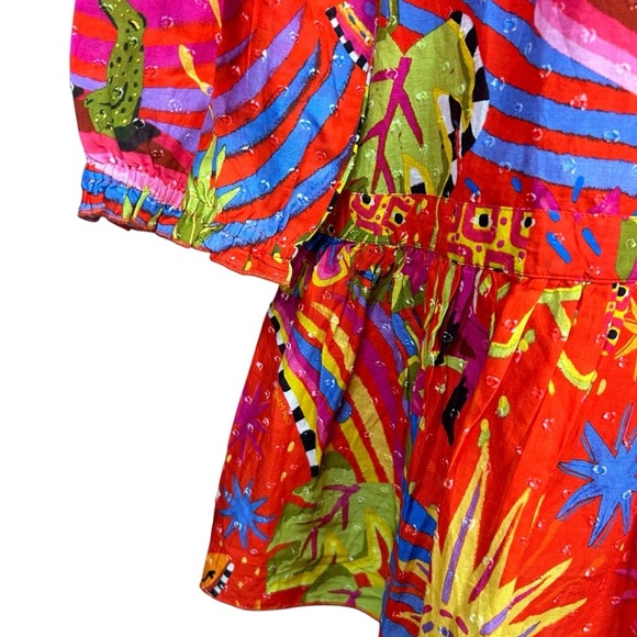 NEW FARM RIO Magic Forest Cotton Mini Dress M Tropical Dopamine Colorful Boho - Picture 8 of 16